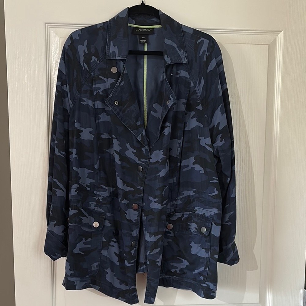 Lane Bryant Utility Jacket Blue Camouflage